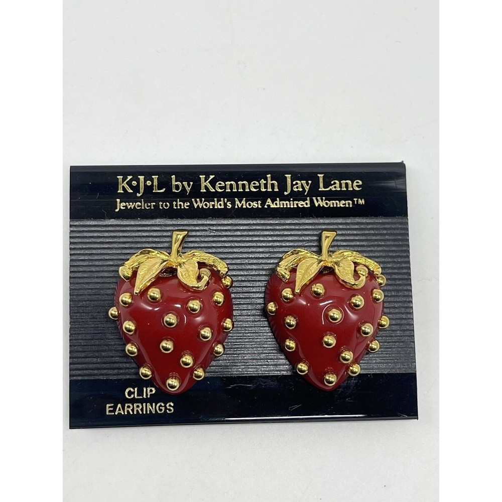 Kenneth Jay Lane Red and Gold Strawberry Earrings